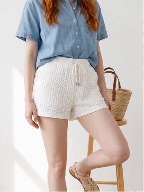 Elevenses White High Waist Shorts with Textured Knit
